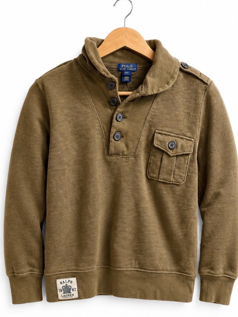 Ralph Lauren Olive Green Button-Placket Sweatshirt #0028